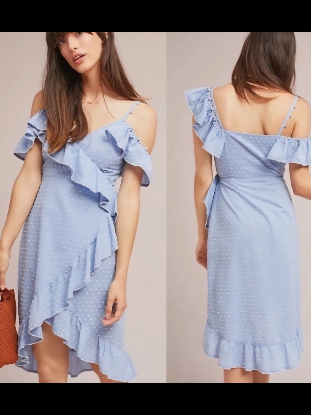 Anthropologie Light Blue Ruffle Wrap Midi Dress - Women's Larege NWT